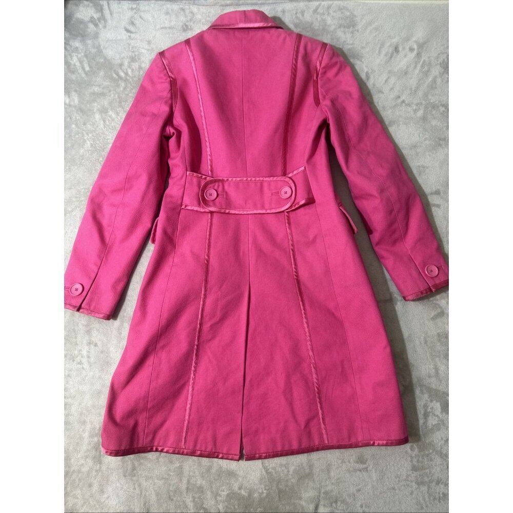 Banana Republic Pink Longline Trench Coat XS Vintage Buttons Jacket Satin Trim - Picture 13 of 15